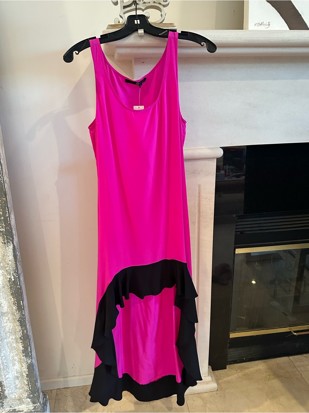 Jay Godfrey Pink High-Low Tank Dress with Black Ruffle